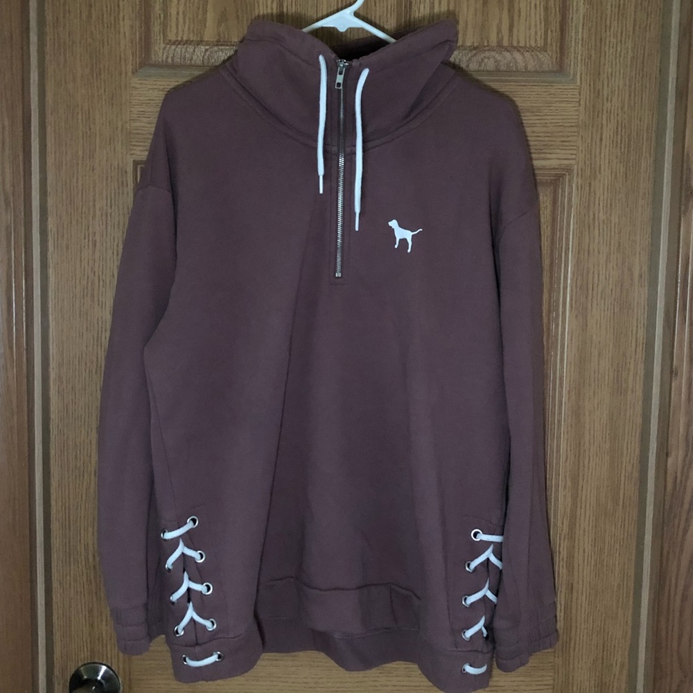 Victoria Secret Pink Quarter Zip-up Pullover With Dog Print Womens Size Large
